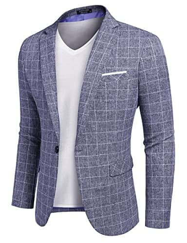 COOFANDY Men's Blazer Casual Sport Coats Slim Fit One Button Suit Jacket Lightweight Sports Jacket (Plaid Blazer - Blue,XX-Large) - Image 1