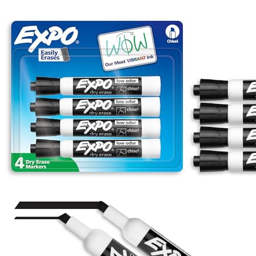 EXPO Dry Erase Markers, Low Odor Ink, Black, Chisel Tip, 4 Count - Whiteboard, Calendar, Organization, Essential Supplies for Office, School, Classroom, Teachers - Image 1