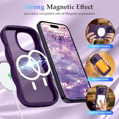 Pepmune for iPhone 14 Pro Max Case, Curly Wave Frame Hard Translucent Matte Clear Back Cover for Women Men Compatible with Magsafe TPU Bumper Drop Proof Phone Case for iPhone 14 Pro Max, Purple - Image 3