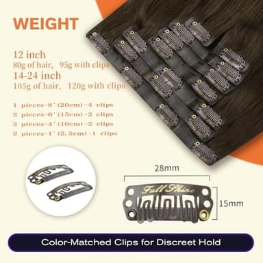 Full Shine Human Hair Clip in Extensions Dark Brown 24 Inch Seamless Clip in Hair Extension Real Human Hair Straight PU Invisible Hair Extensions Human Hair Full Head 8 Pcs 120 Grams - Image 3