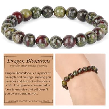 QOGIR Dragon Bloodstone Bracelet - Courage Bracelet for Women Men - Handmade Natural Gem Stone Beaded Stretch Elastic Healing Bracelets 8mm - Image 2