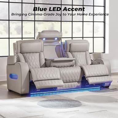 Signature Design by Ashley Boyington Contemporary Leather Match Power Reclining Sofa with USB Charging Ports, LED Lights and Adjustable Headrest, Light Gray - Image 13