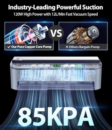 PressFree TRUE-Auto Vacuum Sealer Machine, Beelicious 85KPA Fully Automatic 8-IN-1 Food Sealer with Bags Storage, Build-in Cutter, Moist Mode and Air Suction Hose | Digital Countdown | Sous Vide - Image 5