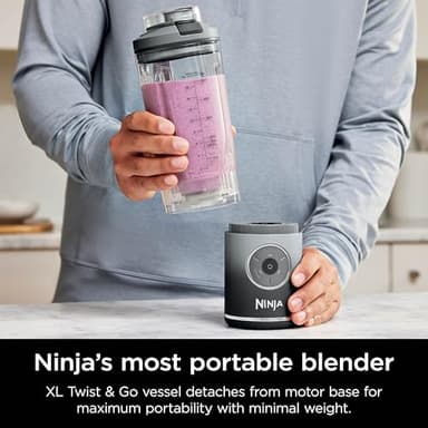 Ninja Blast Max, Portable & Personal Blender + Twist & Go, Smoothie, Blend, Ice Crush, 3 Programs, Cordless, 22 oz removable Vessel, Dishwasher Safe, Leakproof, Grey, BC251GY - Image 3