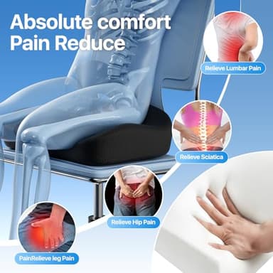 CJACSOC Seat Cushion, Extra Large Memory Foam Cushion for Office Chair Cushions, Ergonomic Cushions Pad Pillow for Pressure Relief Sciatica & Pain Relief for Long Sitting - Image 5