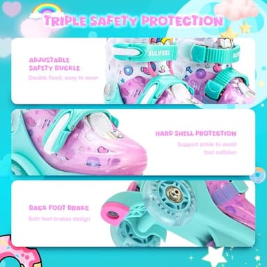 SULIFEEL Adjustable Roller Skates for Girls Boys Kids,Fun Illuminating Light Up Flash Wheels Three-Point Type Balance Suitable for Beginners Indoor Roller Skating Green & Pink Size Small - Image 5