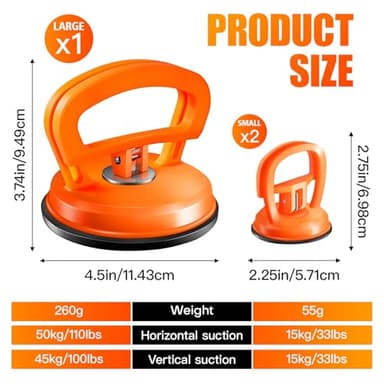 Dent Puller,Dent Removal Kit,3 Pack Car Dent Puller Kit Handle Lifter,Powerful Car Dent Remover,Dent Popper,Dent Fixer,Suction Cup Dent Puller and Paintless Dent Repair Kit for Car 3pcs (Orange) - Image 2
