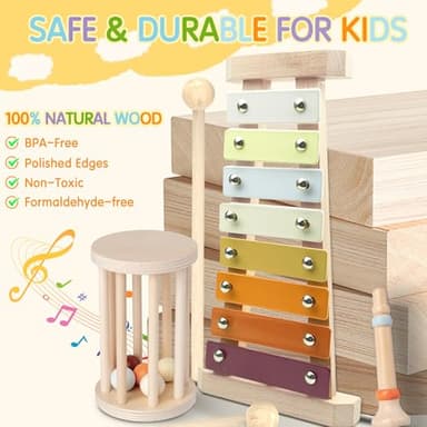 Baby Musical Instruments, Montessori Wooden Toys for Toddlers, Premium Wooden Musical Instrument Set for Kids Preschool Educational, Fun Musical Instruments for Children - Image 4