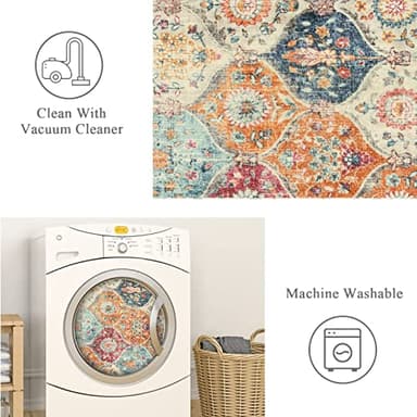 Lahome Moroccan Hallway Runner Rug, 2'5''x8' Ultra-Thin Washable Runners for Hallways Kitchen, Oriental Laundry Room Rug Non-Slip Vintage Long Carpet for Entryway Bedroom Bathroom, Cream/Multi - Image 4