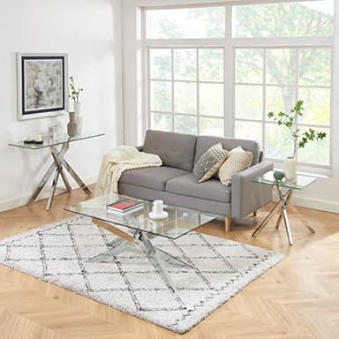 Modern Style Square Side Table with Tempered Glass Top and Metal Tubular Legs, Silver 20”Dx20”Wx22”H - Image 8