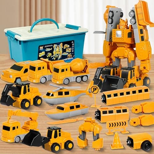 FUYLE Magnetic Transform Engineering Car Assembled Toys with Storage Box, Transforming Robot Toy Construction Vehicle Toy Gift for Kids Age 3-5 4-8, Outdoor Toddler Activities Toys (35 Pcs) - Image 1