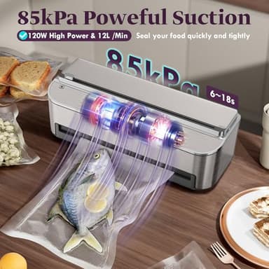 Mesliese Vacuum Sealer Machine, 85kPa 120W Automatic Food Sealer, Powerful Sealing System, Build-in Cutter | Bags Storage | Moist Mode and Air Suction Hose | 2 Bag Rolls and 5pcs Pre-cut Bags - Image 5