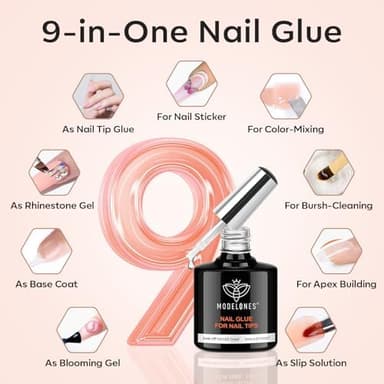 modelones Short Almond Gel Nail Tips Kit, 9-in-One Nail Glue with Portable U V Lamp 216Pcs 12Sizes Pre-Etched Press ons Fake Acrylic Extension Kit DIY Salon Gift for Women - Image 5
