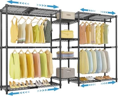 VIPEK X3 Expandable Heavy Duty Clothes Rack Adjustable from 5'2" to 8' with Adjustable Shelves and Hanger Rods, Large Freestanding Clothing Racks Reach-in & Walk-in Closet, Max Load 1210LBS, Black - Image 1