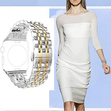PUGO TOP Bands Replacement for Apple Watch 38mm Series 3 2 1 40mm Series 6 5 4 SE 41mm Series 7 8 9, Stainless Steel iWatch iPhone Watch Bracelet 2 Tones for Men Women(38mm/40mm/41mm, Silver/Gold) - Image 6
