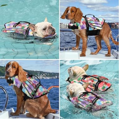Petglad Wings Dog Life Jacket Adjustable Dog Life Vest with Chin Float Reflective Stripes and Rescue Handles, High Buoyancy Hawaiian Floral Puppy Swim Float Vest for Small Medium Large Dogs - Image 5