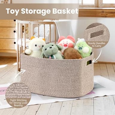 Optish 75L Blanket Basket, Large Woven Baskets for Storage, Blanket Storage for Living Room, Rope Basket with Handles for Bedroom, Nursery, Toys, Clothes, 22” x 17” x 11.5”, Brown - Image 6