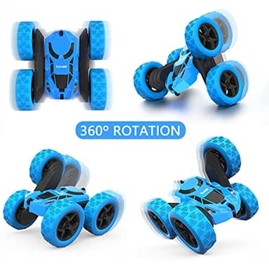 Hamdol Remote Control Car Double Sided 360°Rotating 4WD RC Cars with Headlights 2.4GHz Electric Race Stunt Toy Car Rechargeable Toy Cars for Boys Girls Birthday (Blue) - Image 2