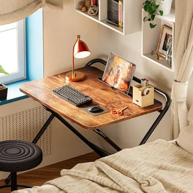 Huuger Folding Desk with 3-Level Adjustable Height and Tablet Slot, 24 Inch Foldable Computer Desk for Small Spaces, Space Saving, Writing Work Table for Home Office, Bedroom, Study, Rustic Brown - Image 3