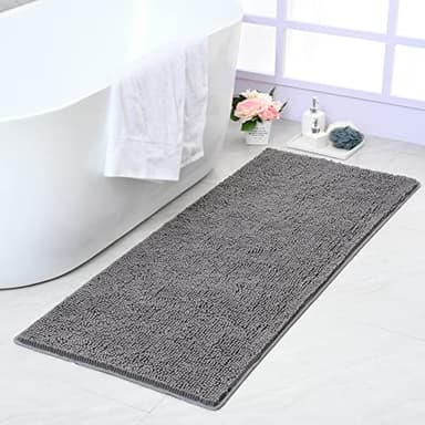 Noahas 24''x 60'' Grey Long Bathroom Rugs Runner,Absorbent Bath Mats for Bathroom Non-Slip with Rubber Backing,Soft Washable Carpet,Plush Chenille Shower Mats Shaggy Durable Bath Rugs
