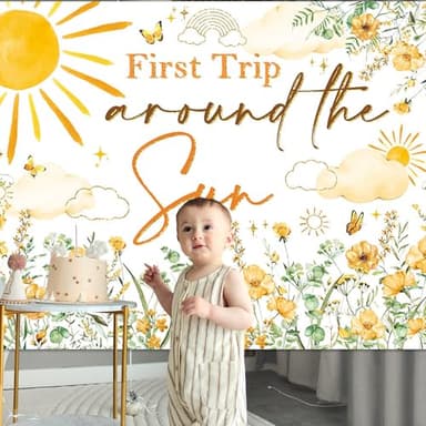 Mocsicka First Trip Around The Sun Backdrop Wildflower First Birthday Backdrop Boys Girls Sun Theme 1st Birthday Party Decoration Photo Booth Props (7x5ft) - Image 5