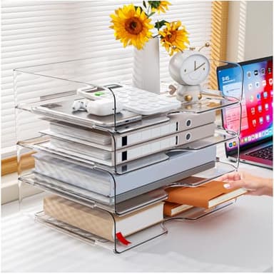 Paper Organizer Letter Tray, 4 Pack Acrylic Stackable Desk File Organizer,Clear Office Organizer for File Paper, Ipad, Letter, A4 Office File, Books, Notes, Etc - Image 2