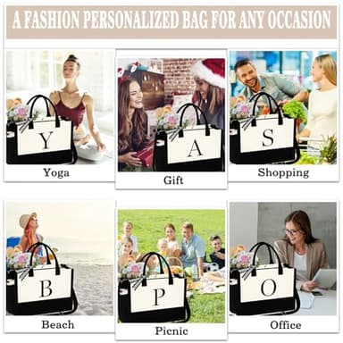 YOOLIFE Teacher Appreciation Gift - Christmas, Retirement, Thank You | Canvas Initial Tote Bag Letter T - Image 8