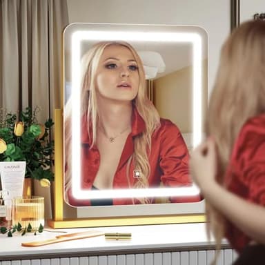Lighted Makeup Mirror, Hollywood Vanity Mirror with Lights, Three Color Lighting Modes, and Detachable 10X Magnification Mirror, Smart Touch Control, 360°Rotation (15.2in. Gold) - Image 6