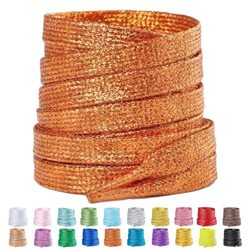 Booyckiy 2 Pairs Flat Glitter Metallic Sparkly Shoe Laces for Sneakers, 5/16" Wide in 31"-63" Colorful Shiny Shoelaces Replacement Fashion Shoe Strings, Orange Gold, 47inch (120cm) - Image 1