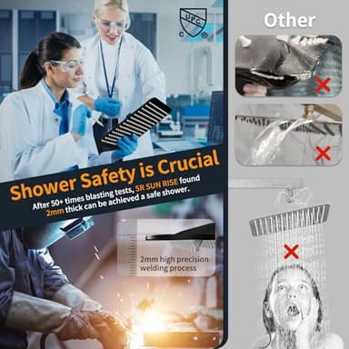 SR SUN RISE Black Square Rainfall Shower Head and Handle Set, Wall Mounted Shower Fixtures, Metal Shower Faucet Trim Repair Kits (With Shower Valve) - Image 4
