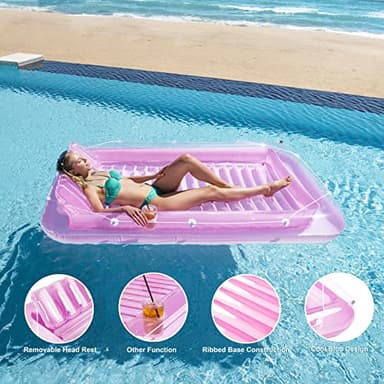 Inflatable Pool Floats Lounger for Adults, Blow Up Tanning Pool Raft Sun Tan Tub with Inflatable Pillow for Family Outdoor, Garden, Backyard Summer Water Party (Pink) - Image 9