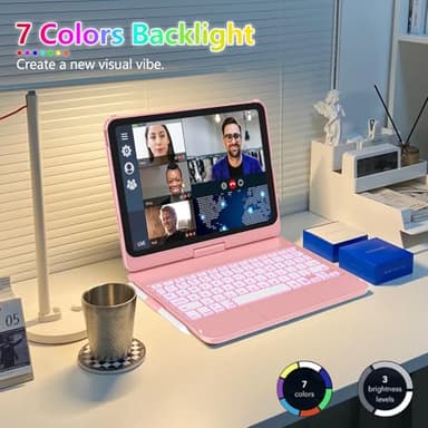 FUWANG Touch Keyboard Case for iPad (A16) 11th Generation 11 inch 2025&10th Gen 10.9 inch 2022, 360° Rotate for iPad 10th Generation Case with Keyboard, Backlit Keyboard Case with Pencil Holder, Pink - Image 5