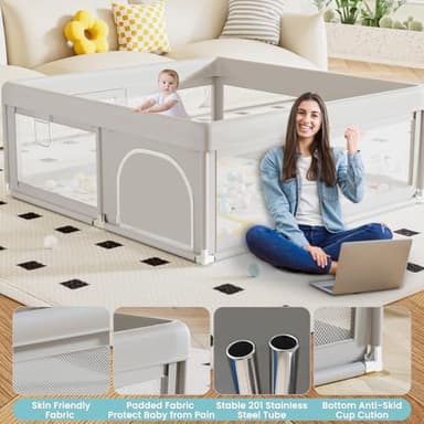 Hiaksedt 50 x 50 inch Baby Playpen with Mat Small Playpen for Babies and Toddlers Baby Fence Playards - Image 6