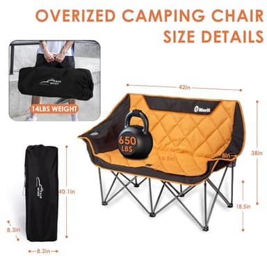 EMERIT Oversized Double Duo Camping Chair Folding Camping Loveseat 2 Person Camping Couch Heavy Duty Lawn Chairs for Outside with Padded Seats & Armrests-Support 650LBS - Image 2