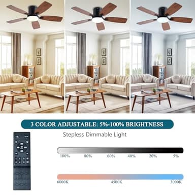 Ayaoty Ceiling Fans with Lights, 42 inch Low Profile Ceiling Fan with Light and Remote Control, Flush Mount, LED Dimmable DC Reversible Modern Ceiling Fan for Bedroom - Image 4