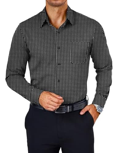 COOFANDY Mens Patterned Button Down shirt Long Sleeve Dress Shirts Wrinkle Free Business Casual Shirts - Image 1