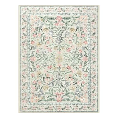 Lahome Boho Washable Girls Bedroom Rugs 9x12, Beige Cream Floral Large Area Rugs for Bedroom, Soft Non-Slip Thin Carpet for Nursery Kids Playroom Dining Room Home, Beige - Image 8