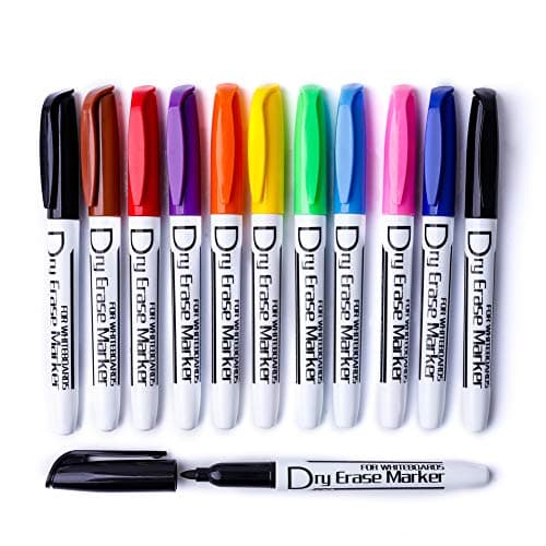 Volcanics Dry Erase Markers Low Odor Fine Whiteboard Markers Thin Box of 12, 10 Colors - Image 1
