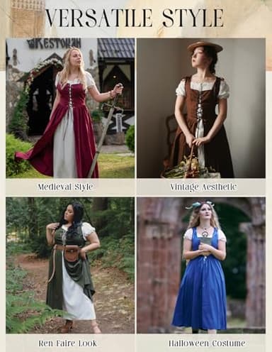 Scarlet Darkness Medieval Dress for Women Renaissance Costume Fairy Elf Short Sleeve Irish Chemise Dress & Overdress Wine 2XL - Image 6