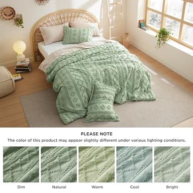Bedsure Tufted Boho Comforter Set California King - Sage Green Boho Bed Set, GentleSoft™ 3 Pieces Farmhouse Shabby Chic Embroidery Bedding, Gifts for Woman, Soft Jacquard Comforter for All Seasons - Image 9