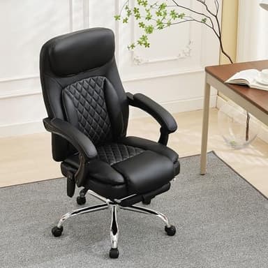6-Point Massage Office Chair with Heated, Ergonomic Desk Chairs with Footrest & 135°Reclining High Back, Big and Tall Executive Offices Chair 500LBS, Thick Cushion Gaming Chair for Home Office, Black - Image 9