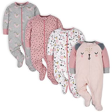Gerber Baby Girls 4 Pack Sleep 'N Play Footie Bear Pink 0-3 Months - Image 1