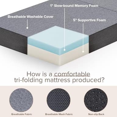 Vamcheer Tri Folding Mattress Queen Size - 6 Inch Foldable Mattress for Travel/RV/Camping/Guest Room/Yoga, Tri-fold Memory Foam Cushion with Washable Cover,78"x58"x6" - Image 3