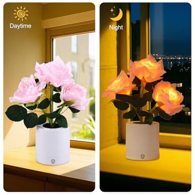 WSYEAR Pink Rose Flower Lamp, Valentine's Day LED Artificial Flowers Gifts for Her Wife Girlfriend Small Table Lamp Night Light, Cordless Touch Lamp - Image 3