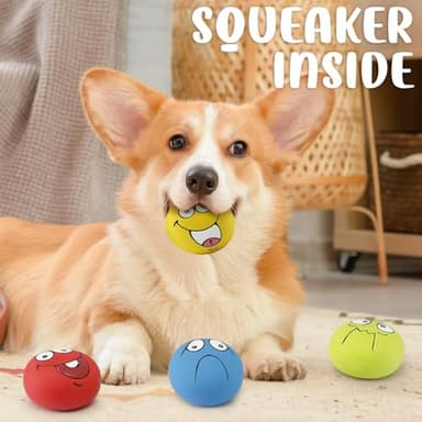 HDSX 4 Pack 2.8" Smiley Face Squeaky Dog Toys Soft Dog Balls Latex Rubber Squeak Dog Toys for Small Medium Puppy Pet Dogs (Emoji) - Image 2