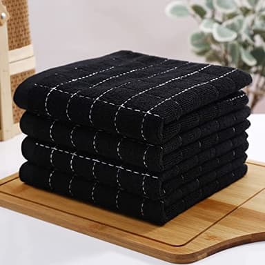 Homaxy 100% Cotton Terry Kitchen Towels(Black, 13 x 28 inches), Checkered Designed, Soft and Super Absorbent Dish Towels, 6 Pack - Image 8