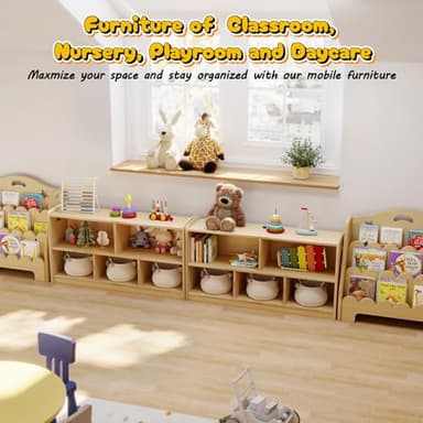 ONBRILL 2-Tier Wood Montessori Cabinet for Kids, Toddler Room Book Shelves Toy Organizers and Storage, Small Book Shelf Storage for Baby Children, Furniture of Classroom, Nursery, Playroom - Image 6