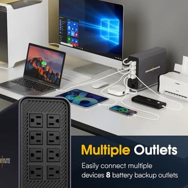 GOLDENMATE 1000VA/800W Lithium UPS Battery Backup & Surge Protector, Backup Battery Power Supply with LiFePO4 Batteries(230.4 Wh), Sinewave UPS System, 10 Years Lifespan, 8 Ports, LCD Display, Gray - Image 2