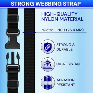 TECEUM Buckles & Strap Kit – 1" Black Nylon Webbing 6 (yd) – 6 Heavy Duty Adjustable Plastic Buckles – 12 Tri-Glide Slide Clips – 6 Metal D-Ring – Ideal Straps for Arts Crafts Outdoors Indoors DIY - Image 5