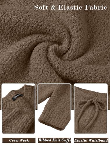 MEROKEETY Womens Pajama Sets 2025 Fall Lounge Sweater Set Cute Fuzzy Fleece 2 Piece Long Sleeve Cozy Winter Pj Outfits, Coffee, Medium - Image 6